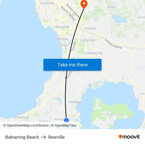 Balnarring Beach to Rowville map