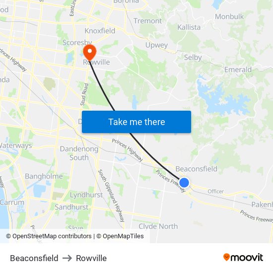 Beaconsfield to Rowville map