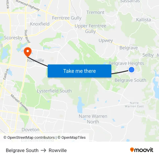 Belgrave South to Rowville map