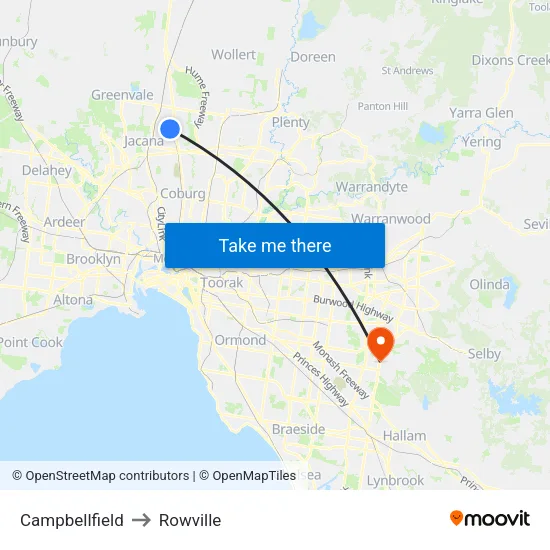 Campbellfield to Rowville map