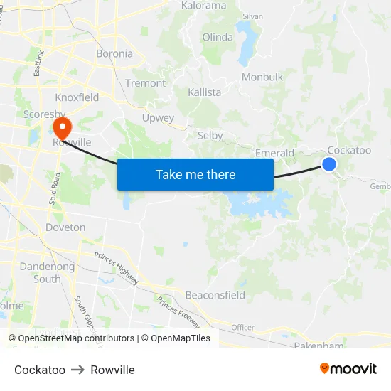 Cockatoo to Rowville map