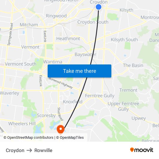 Croydon to Rowville map