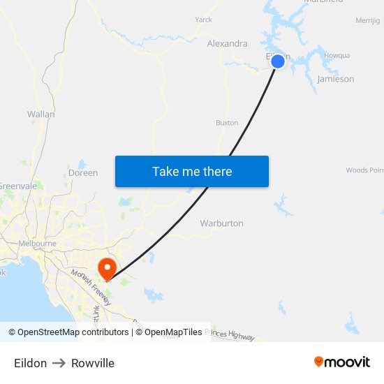 Eildon to Rowville map