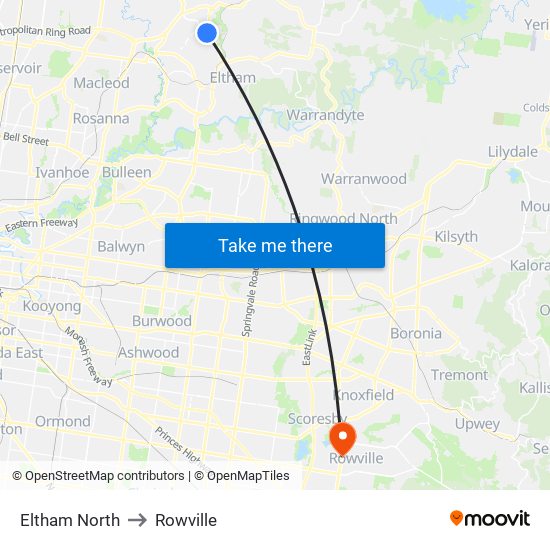 Eltham North to Rowville map
