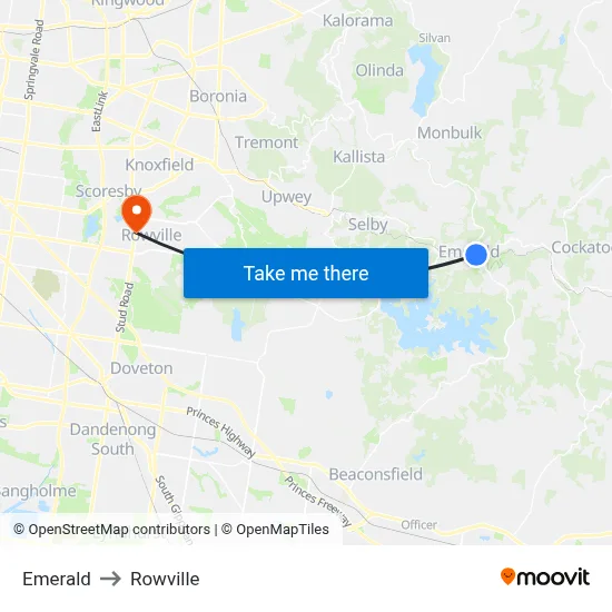 Emerald to Rowville map