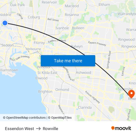 Essendon West to Rowville map