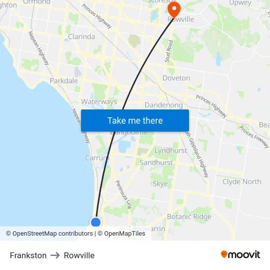 Frankston to Rowville map