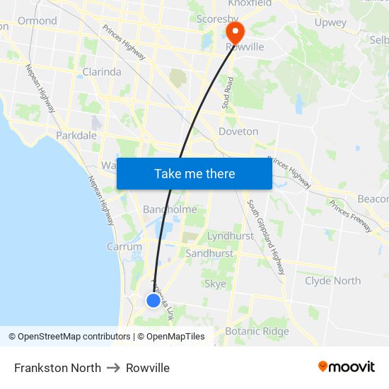 Frankston North to Rowville map