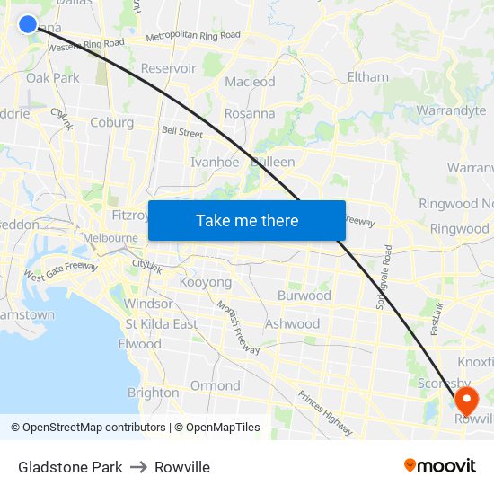 Gladstone Park to Rowville map
