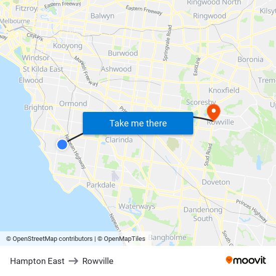 Hampton East to Rowville map