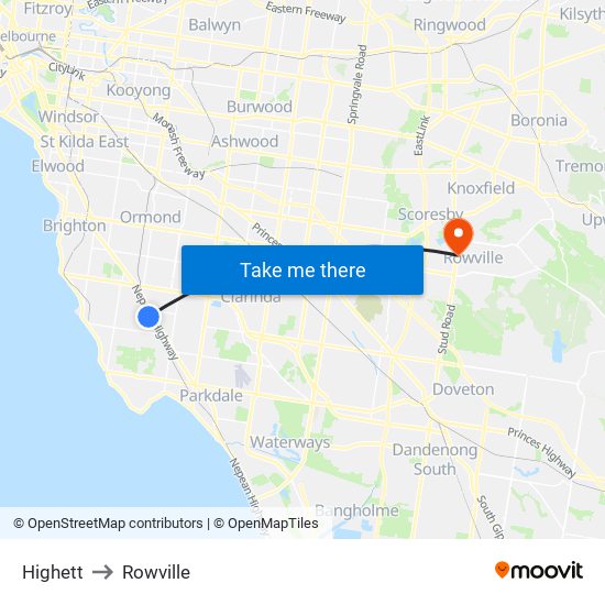 Highett to Rowville map