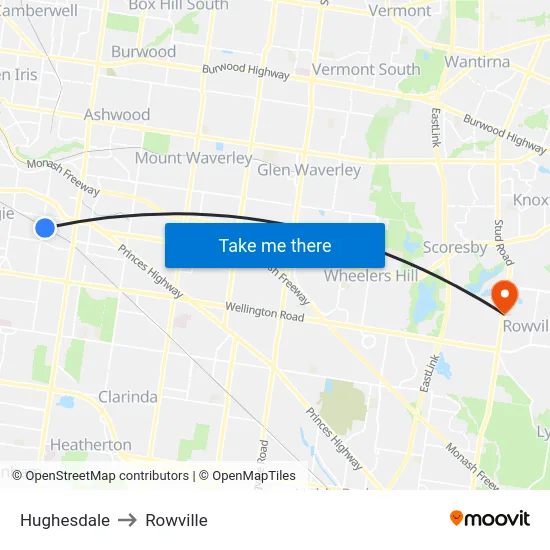 Hughesdale to Rowville map