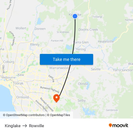 Kinglake to Rowville map