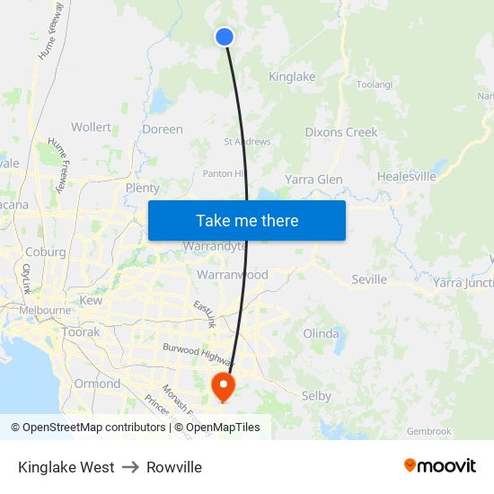 Kinglake West to Rowville map