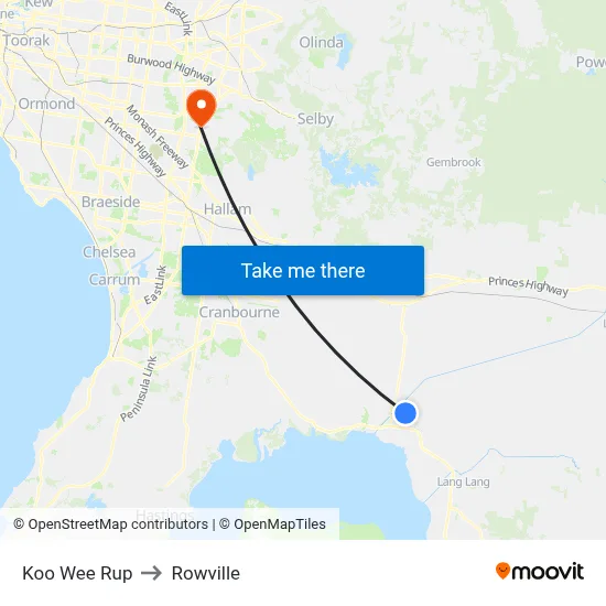 Koo Wee Rup to Rowville map