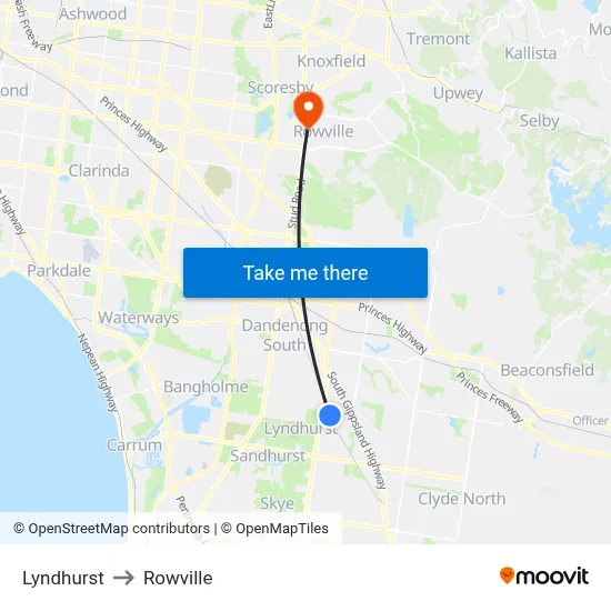 Lyndhurst to Rowville map