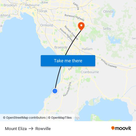 Mount Eliza to Rowville map