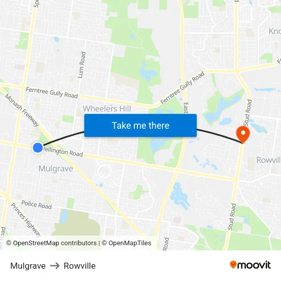 Mulgrave to Rowville map