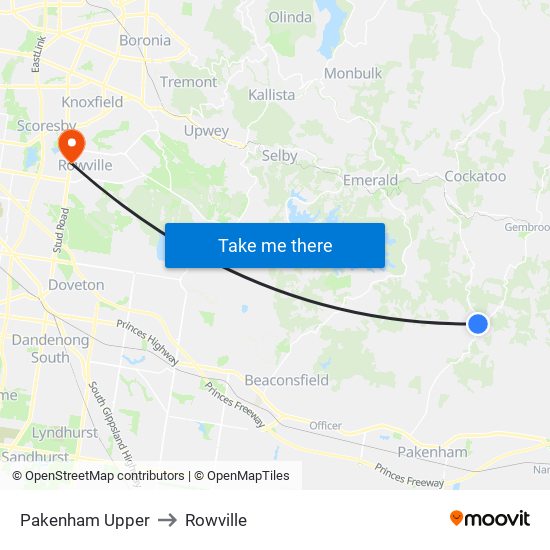 Pakenham Upper to Rowville map
