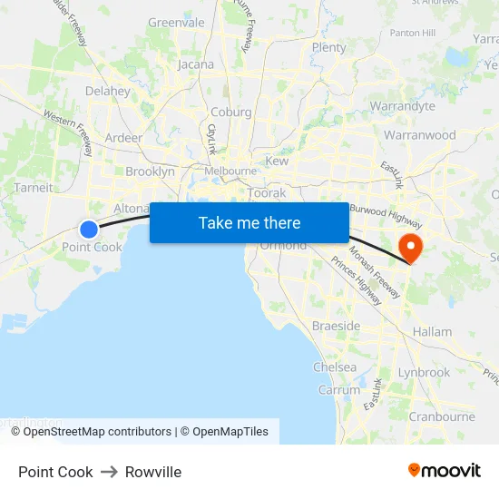 Point Cook to Rowville map