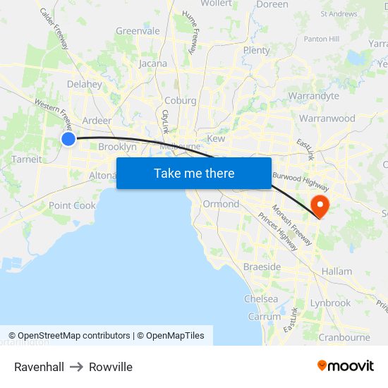 Ravenhall to Rowville map