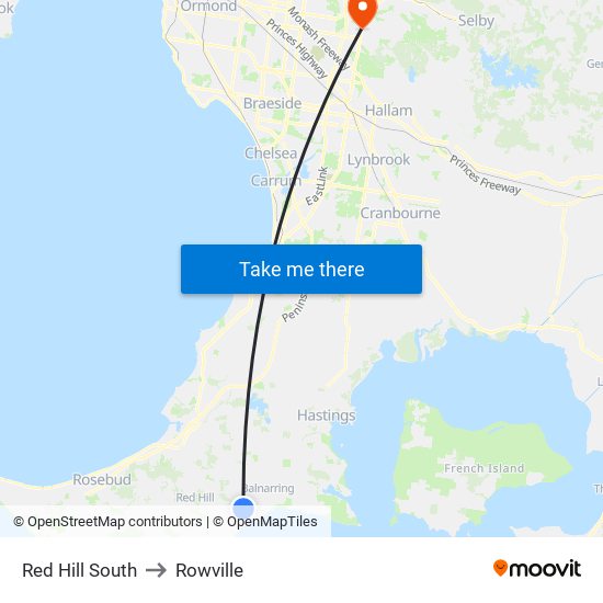 Red Hill South to Rowville map