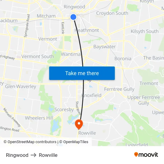 Ringwood to Rowville map