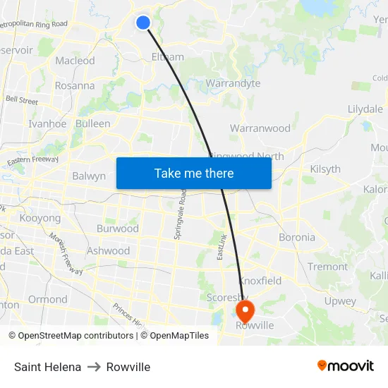 Saint Helena to Rowville map