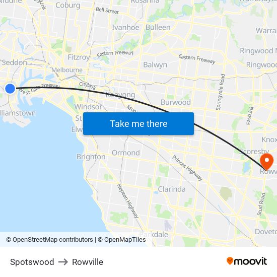 Spotswood to Rowville map