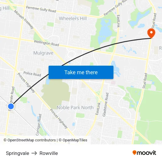 Springvale to Rowville map