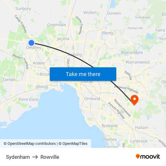 Sydenham to Rowville map