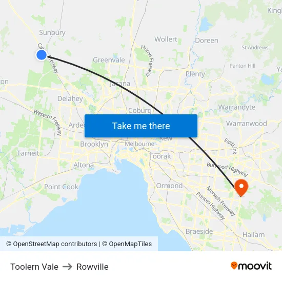 Toolern Vale to Rowville map