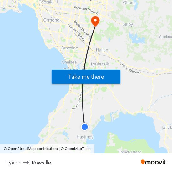 Tyabb to Rowville map