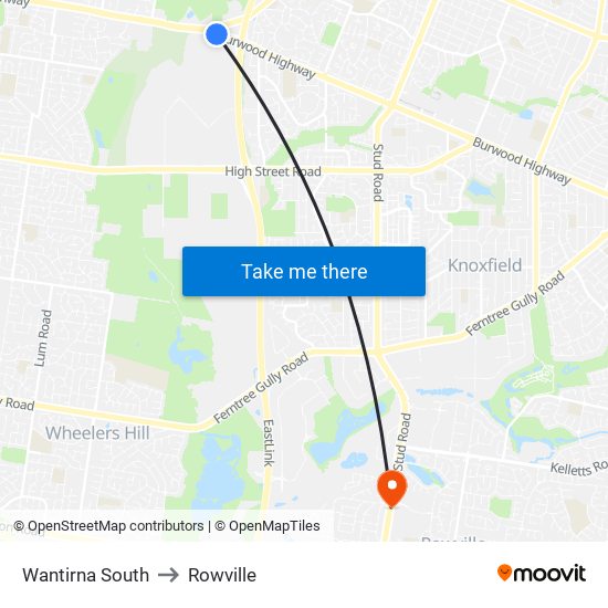 Wantirna South to Rowville map