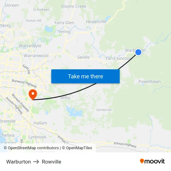 Warburton to Rowville map