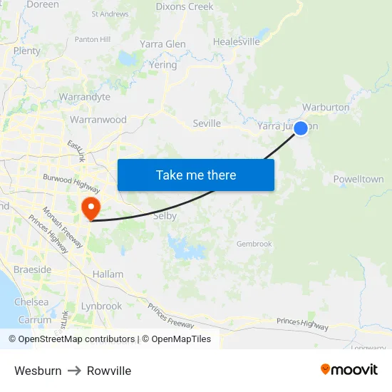 Wesburn to Rowville map
