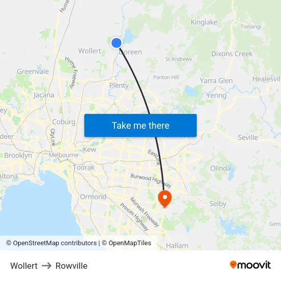 Wollert to Rowville map