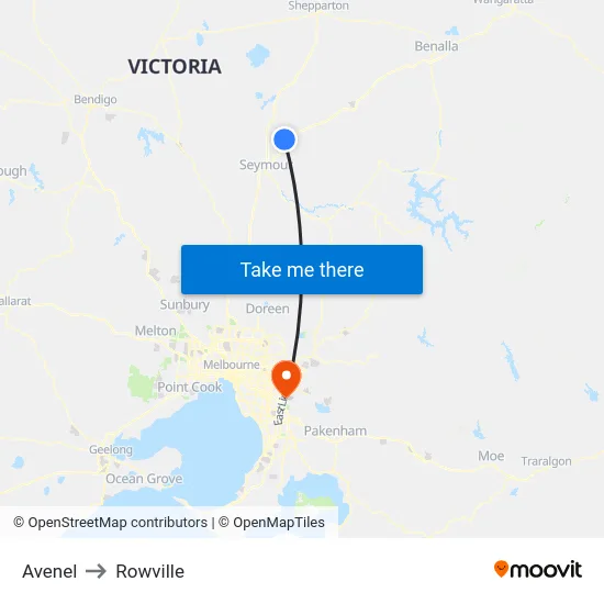 Avenel to Rowville map