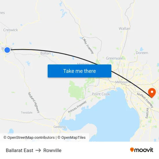 Ballarat East to Rowville map