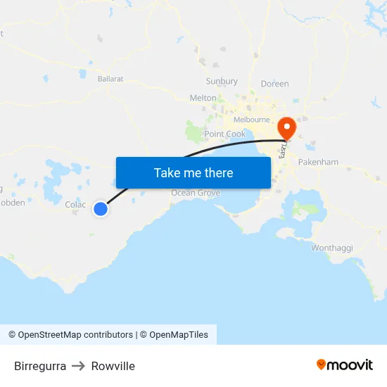 Birregurra to Rowville map
