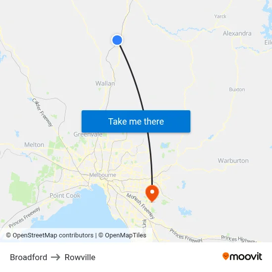 Broadford to Rowville map