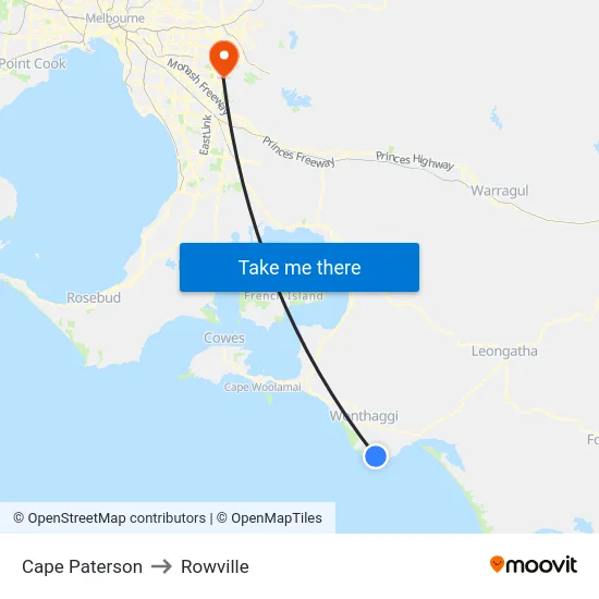 Cape Paterson to Rowville map