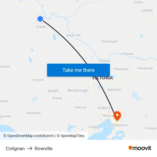 Colignan to Rowville map