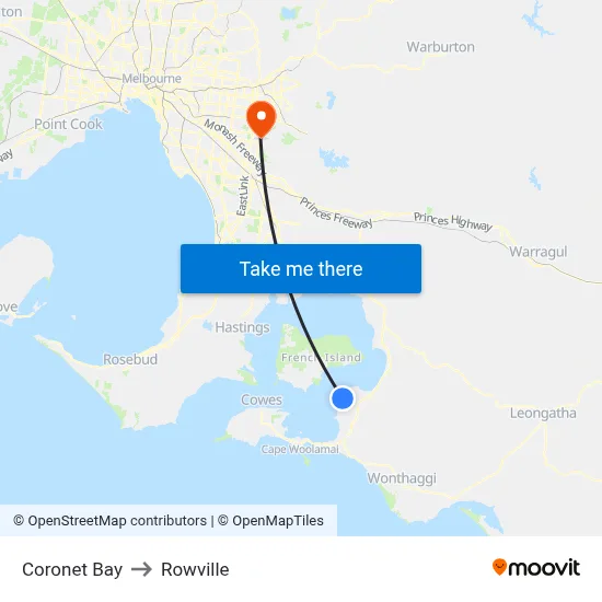 Coronet Bay to Rowville map