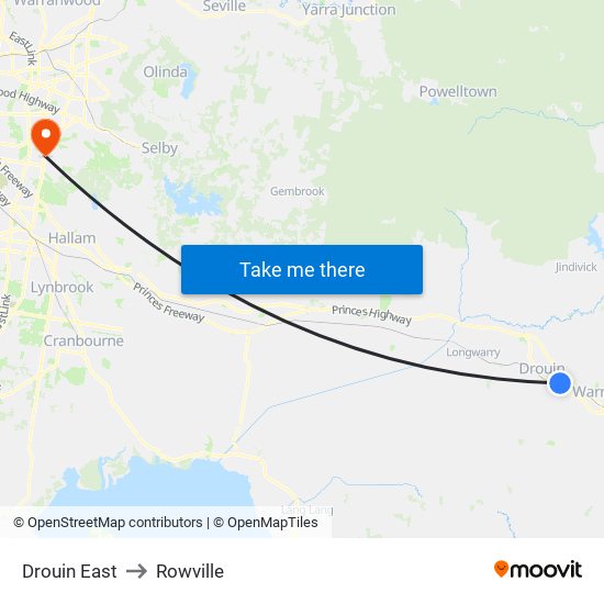 Drouin East to Rowville map