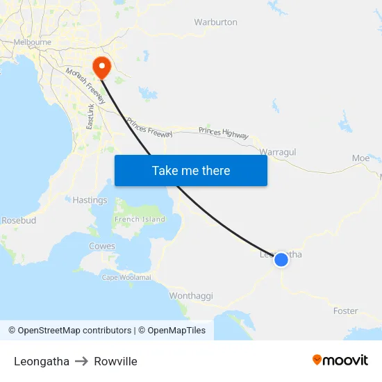Leongatha to Rowville map