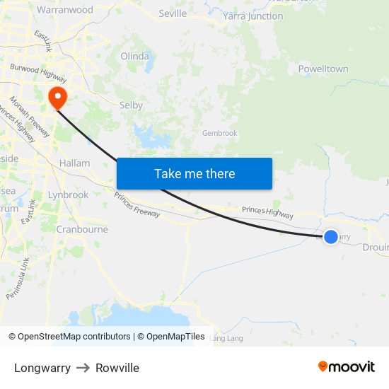 Longwarry to Rowville map