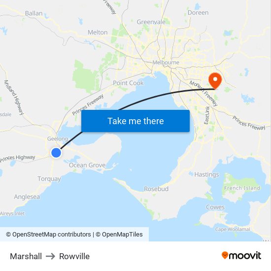 Marshall to Rowville map