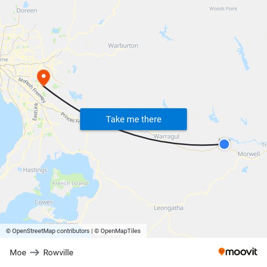 Moe to Rowville map