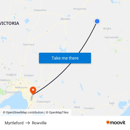 Myrtleford to Rowville map